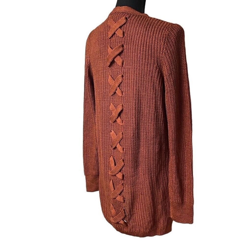 Pinque Rust Brown Open Front Laced Back Cardigan S N0512